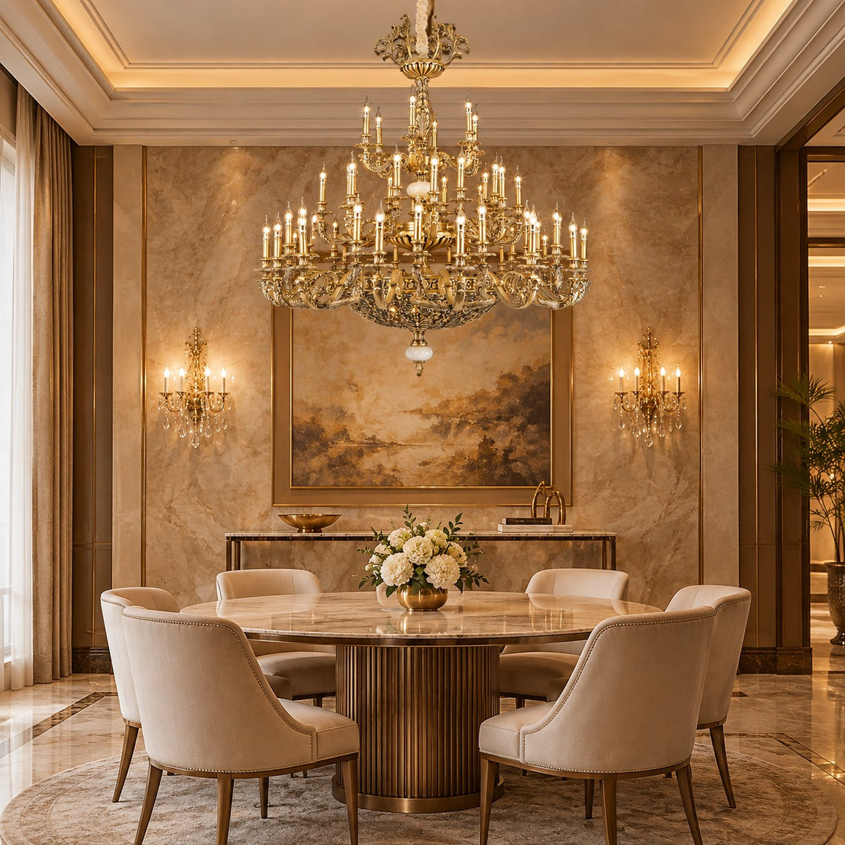 1960s wide brass chandelier