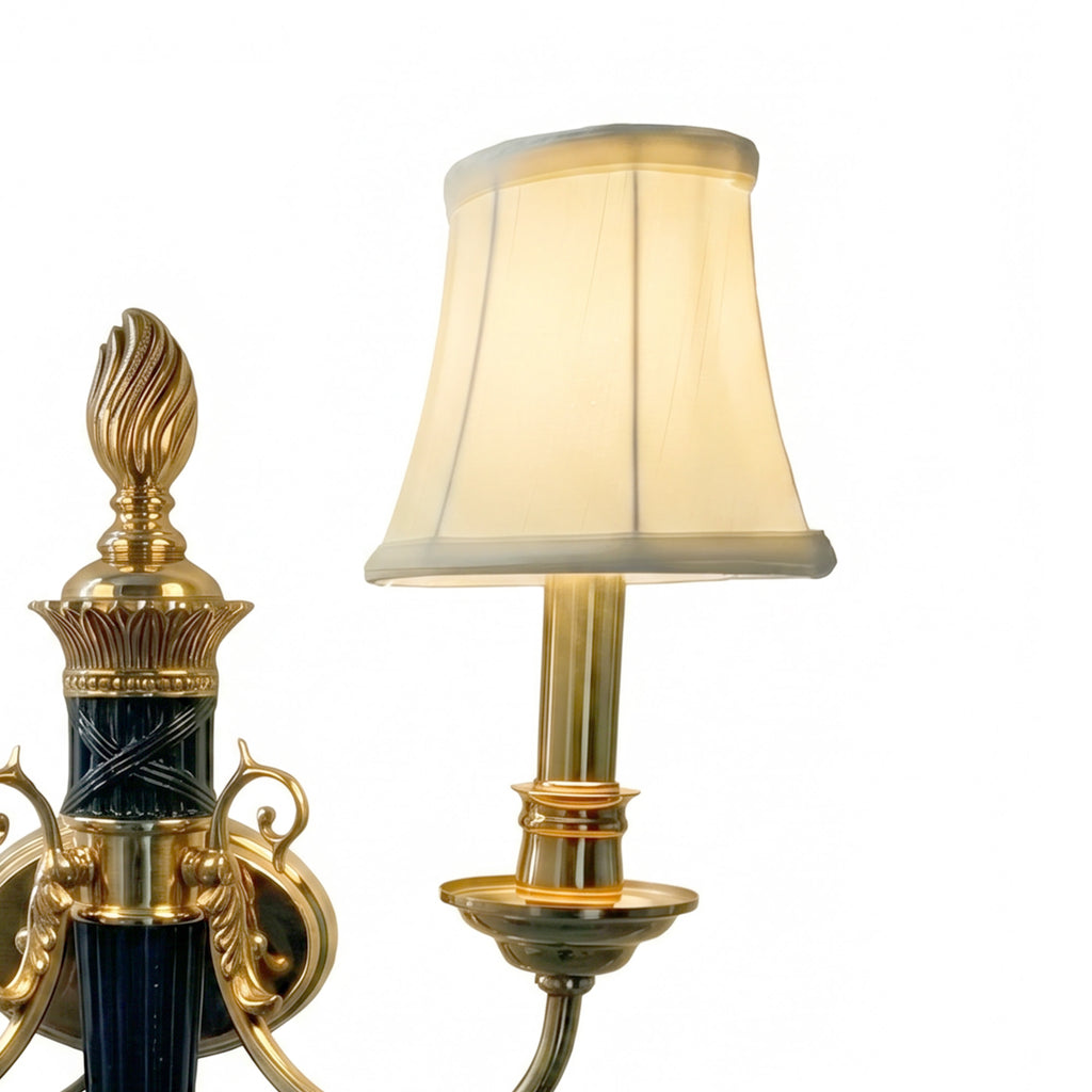 Classic Brass Double Wall Sconce with Fabric Shades
