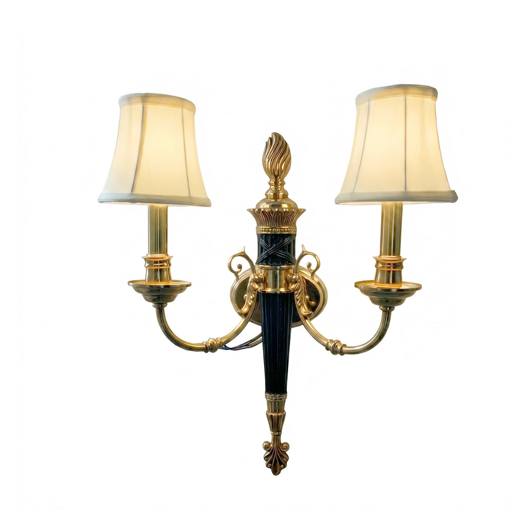 Classic Brass Double Wall Sconce with Fabric Shades
