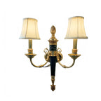 Classic Brass Double Wall Sconce with Fabric Shades - full view
