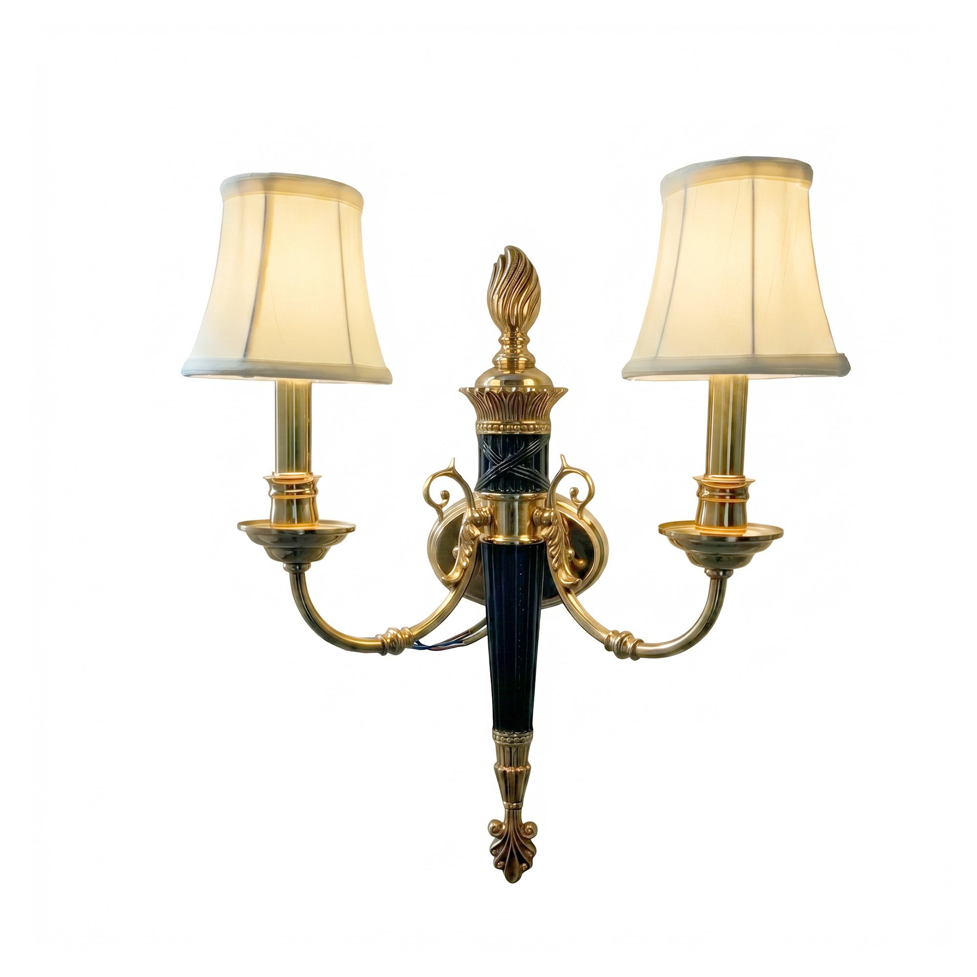 Classic Brass Double Wall Sconce with Fabric Shades