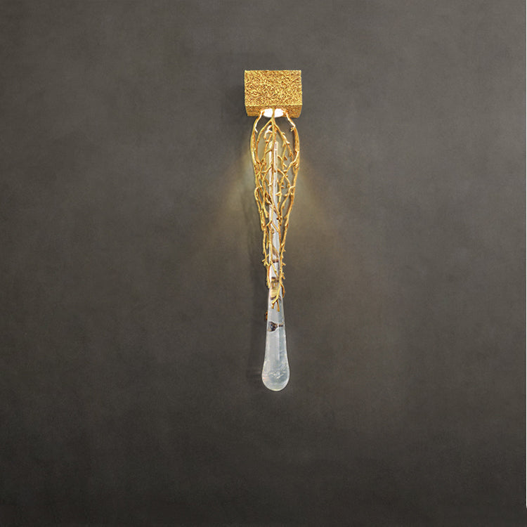 Slade branch crystal wall sconce - style A, gold branches ending in a single teardrop crystal
